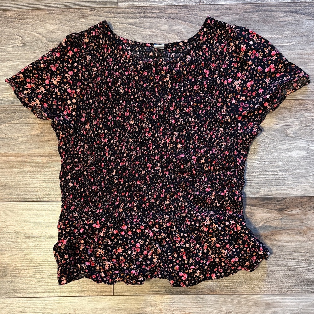 Old Navy Black and Pink Floral Blouse